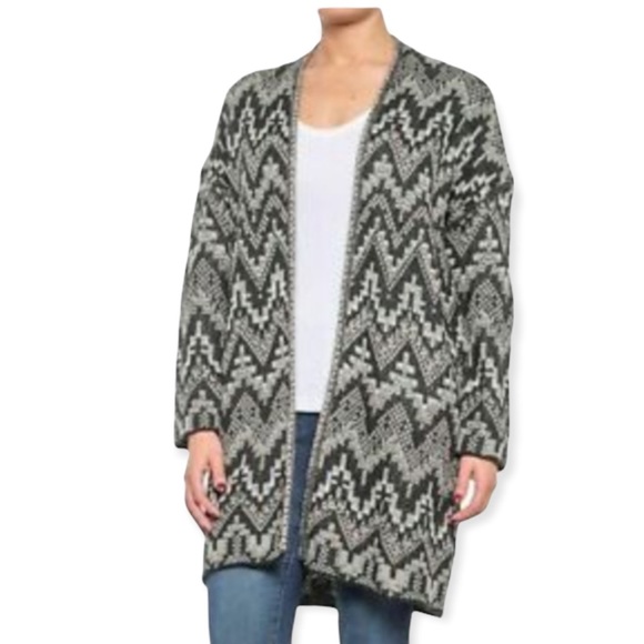 LUCKY BRAND Black & Gray Ikat Print Open Front Cardigan M NWT - Picture 4 of 7